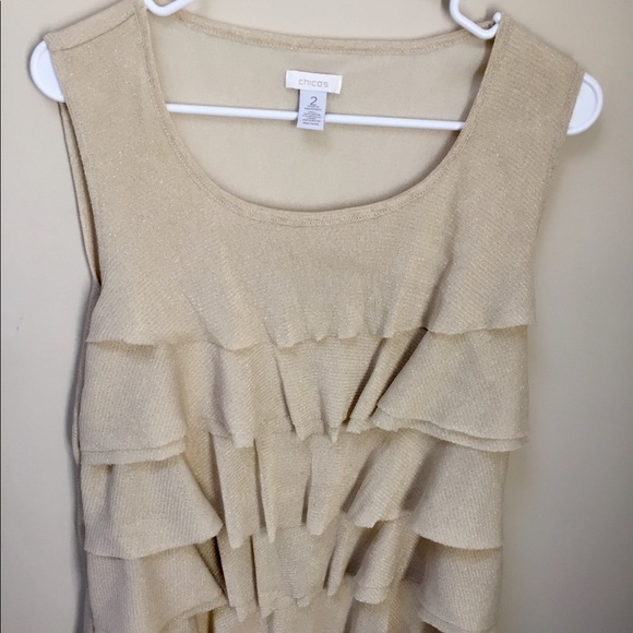 Chico’s gold tone layered top, size 2 - Picture 1 of 6